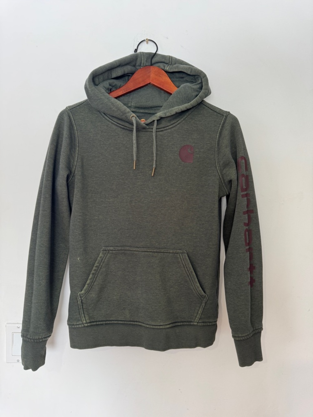 Carhartt Green Hoodie | Relaxed Fit | Logo Sleeve | Size XS